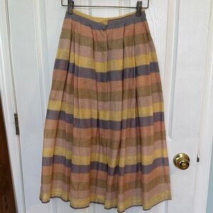 Vintage Agnès b Striped Multicolor Button Front Pleated Skirt - Made in France🇫🇷